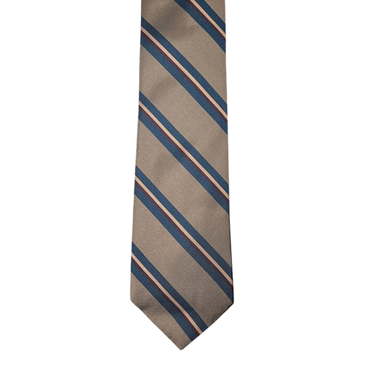 Tie - Tan w/ Spruce Brown and Bone Stripe