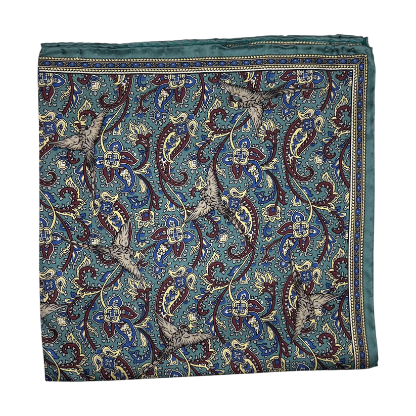 Pocket Square - Teal Bird Paisley