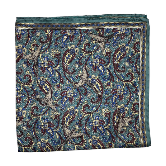 Pocket Square - Teal Bird Paisley