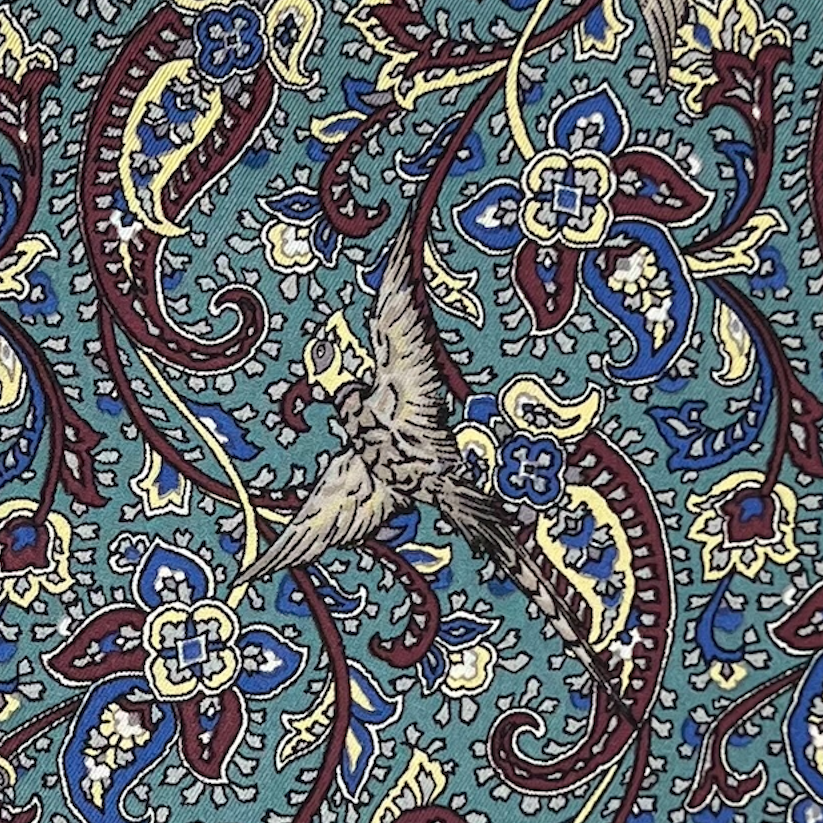 Pocket Square - Teal Bird Paisley
