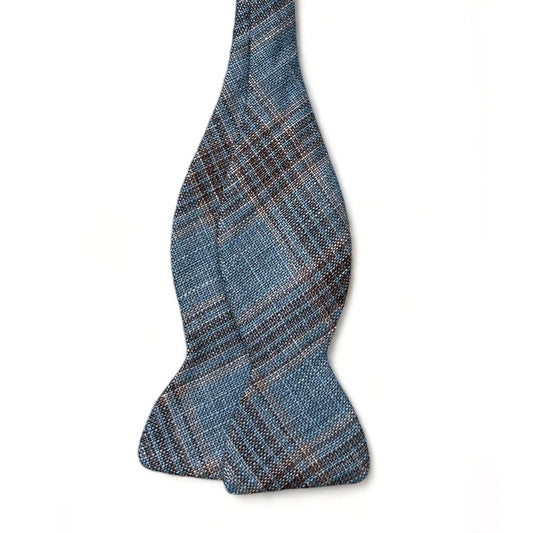 Bow Tie - Teal Wool Silk Linen Plaid