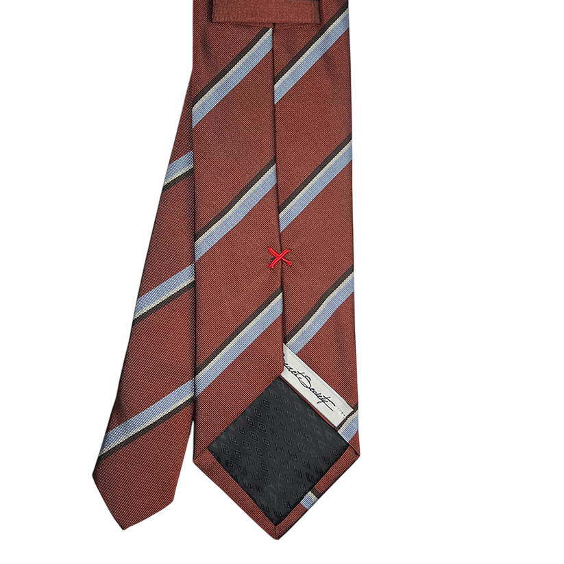 Tie - Terracotta w/ Sky White and Navy Stripe