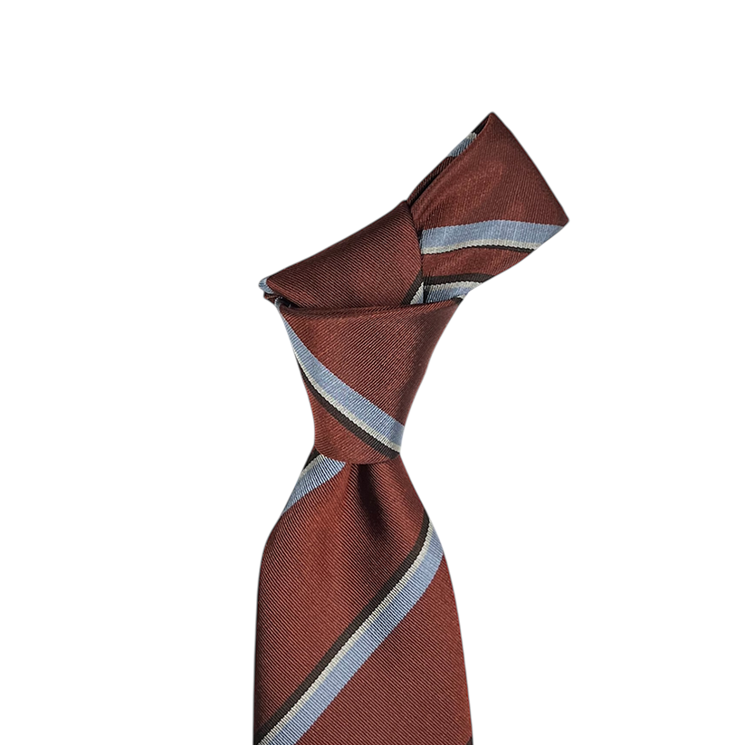 Tie - Terracotta w/ Sky White and Navy Stripe