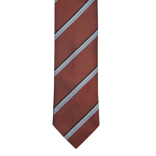 Tie - Terracotta w/ Sky White and Navy Stripe