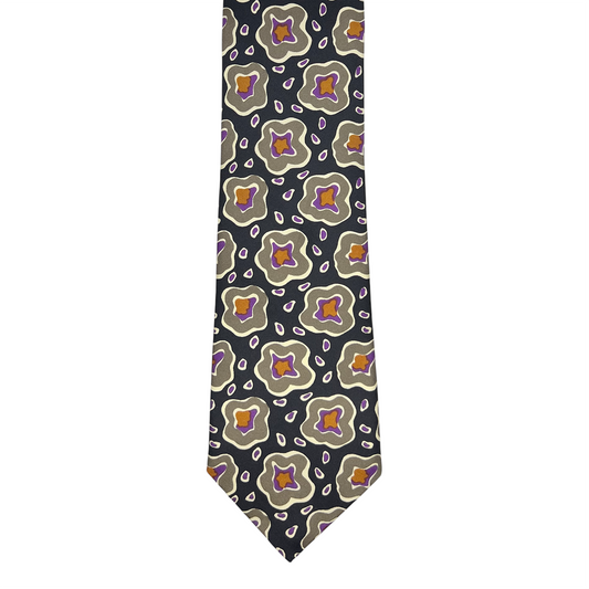 Tie - Black w/ Gray, Purple and Gold Abstract Star