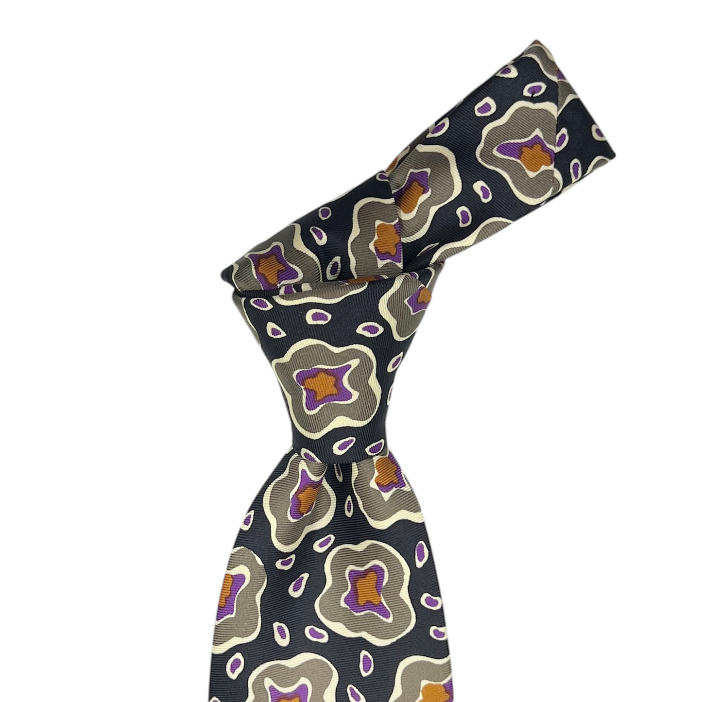Tie - Black w/ Gray, Purple and Gold Abstract Star