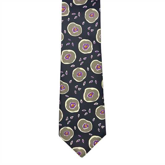 Tie - Black w/ Gray, Purple and Gold Abstract Circle