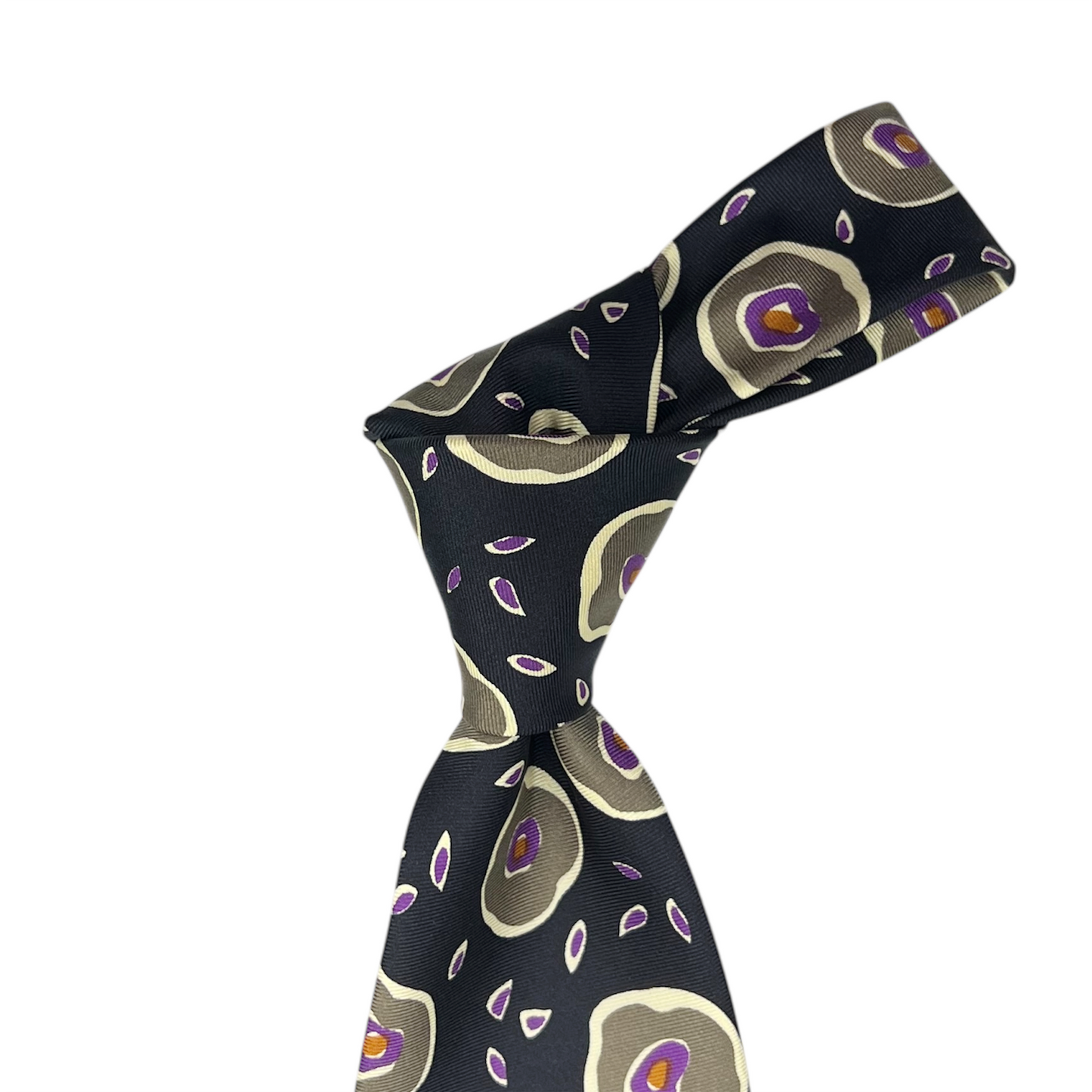 Tie - Black w/ Gray, Purple and Gold Abstract Circle