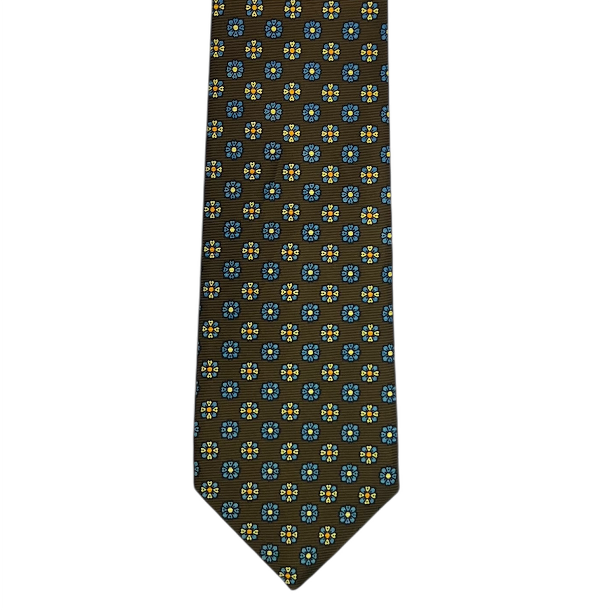 Tie - Brown Yellow and Lt Blue Foulard