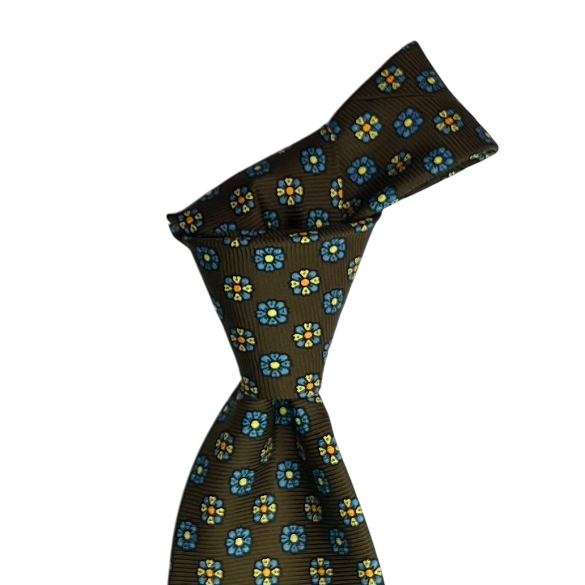 Tie - Brown Yellow and Lt Blue Foulard