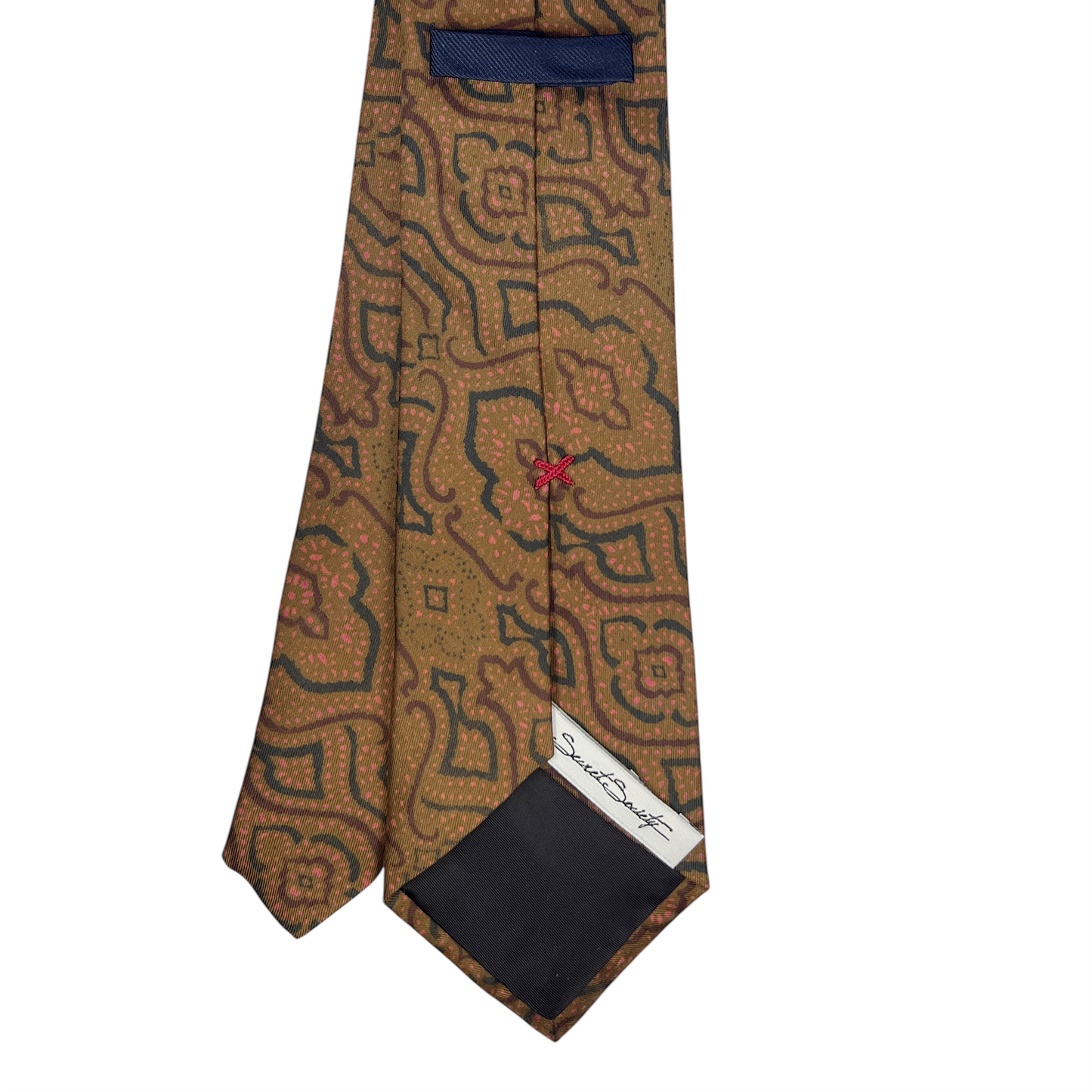 Tie - Tan, Navy and Pink Reverse Horse Motif