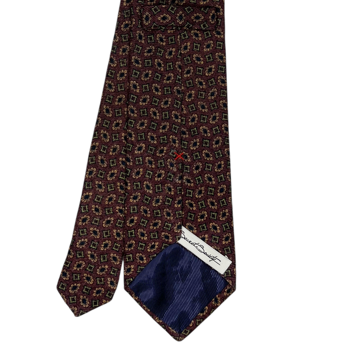 Tie - Cranberry Sunflower and Diamond Wool Flannel Foulard