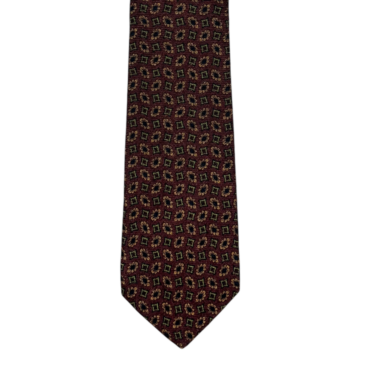 Tie - Cranberry Sunflower and Diamond Wool Flannel Foulard