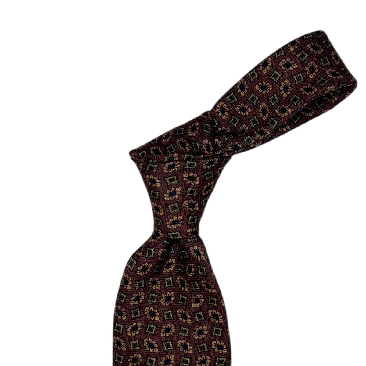 Tie - Cranberry Sunflower and Diamond Wool Flannel Foulard