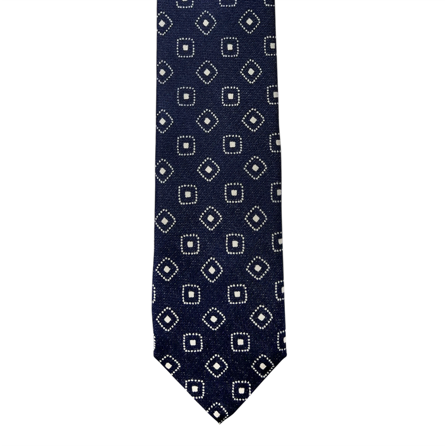 Tie - Denim Blue w/ White Geometric