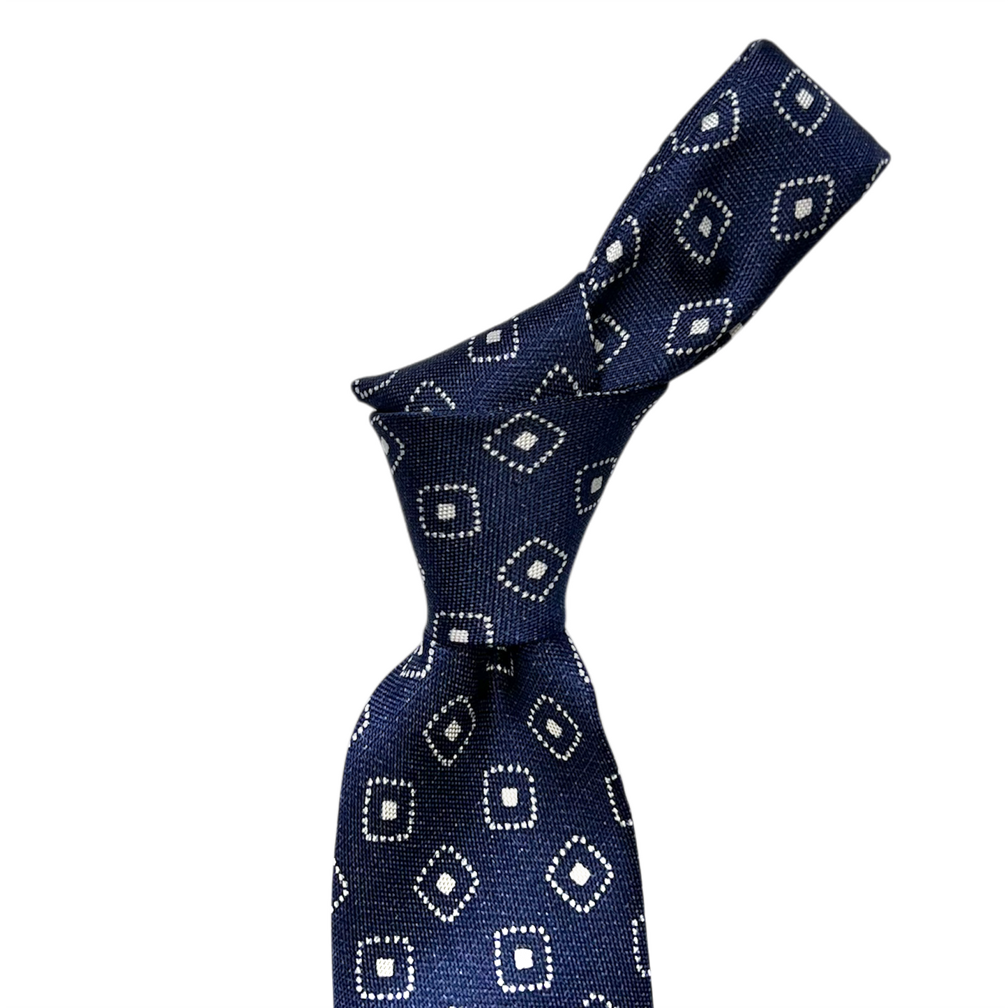 Tie - Denim Blue w/ White Geometric