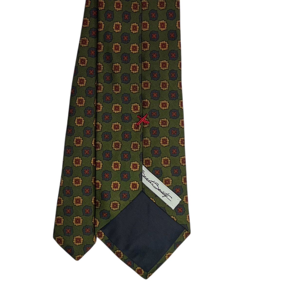 Tie - Olive w/ Navy and Tan Foulard