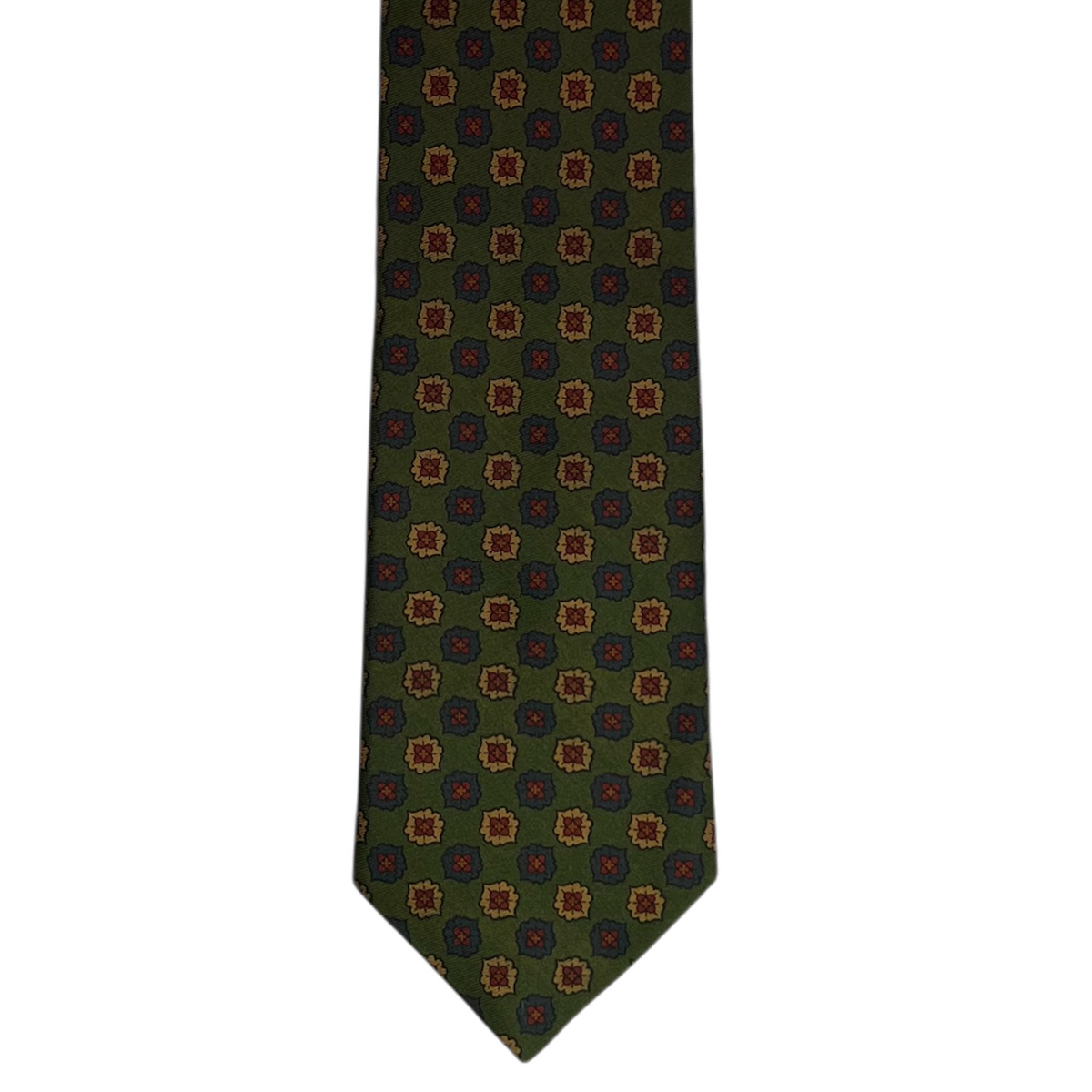 Tie - Olive w/ Navy and Tan Foulard
