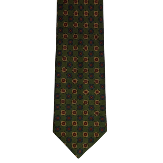 Tie - Olive w/ Navy and Tan Foulard