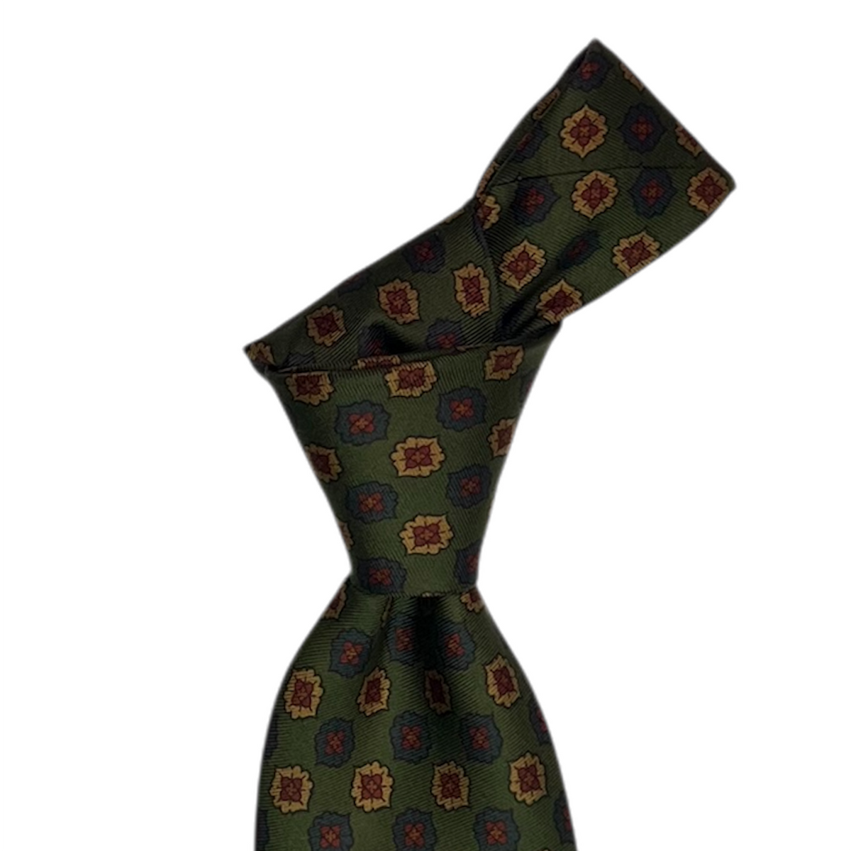 Tie - Olive w/ Navy and Tan Foulard