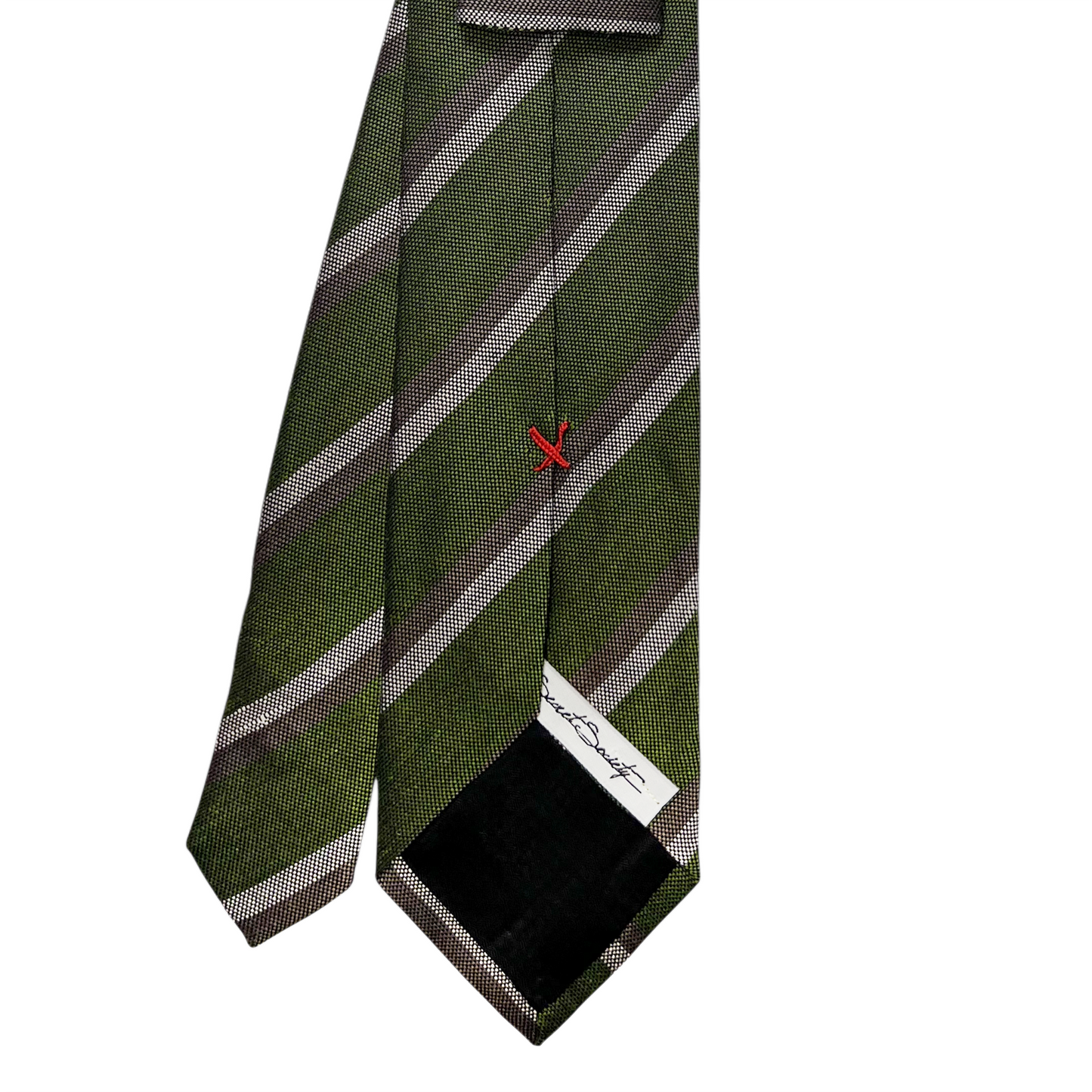 Tie - Olive w Greige and Taupe Stripe