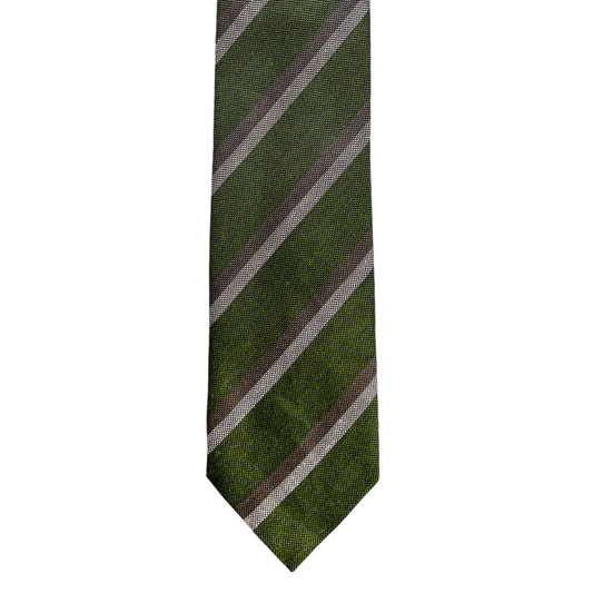 Tie - Olive w Greige and Taupe Stripe
