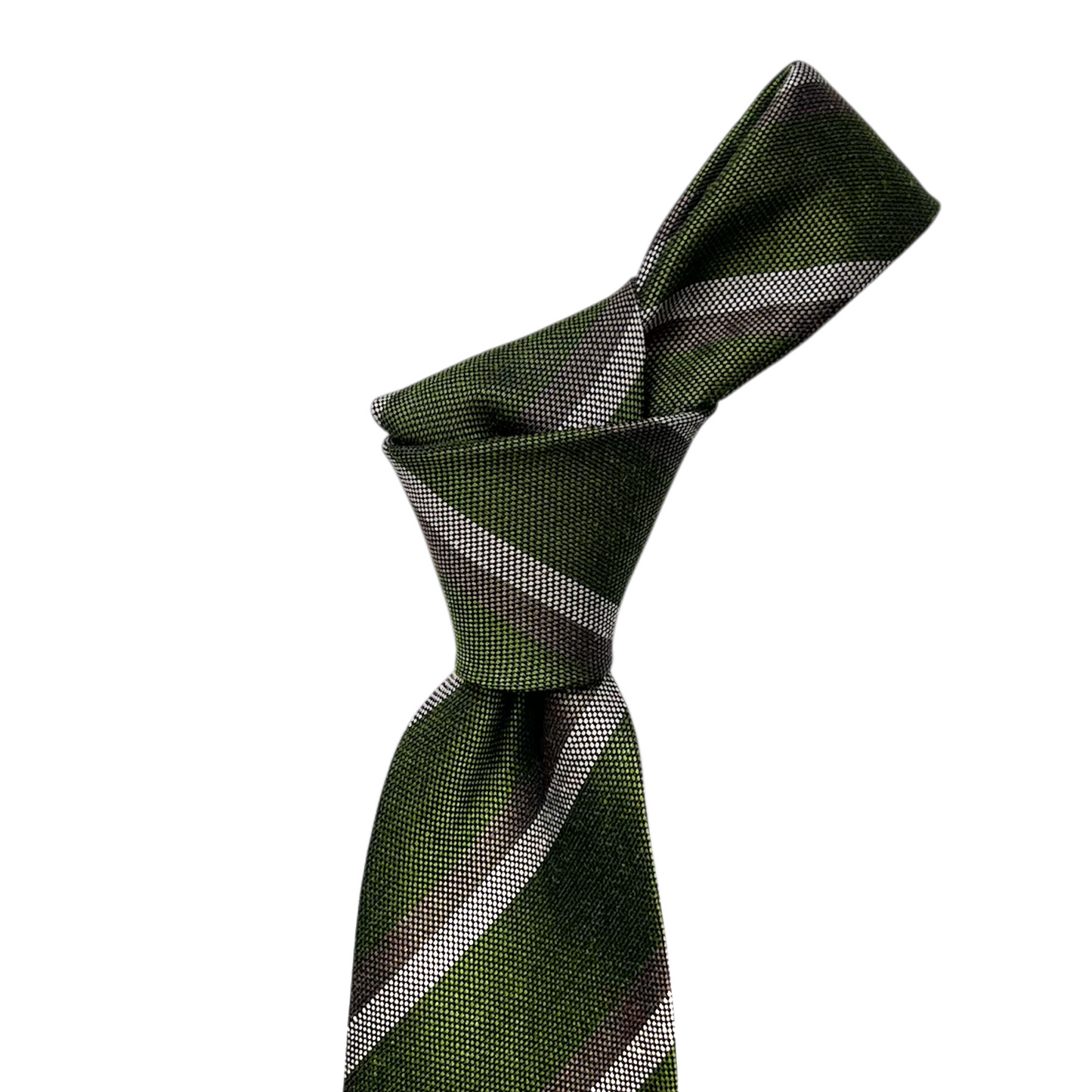 Tie - Olive w Greige and Taupe Stripe