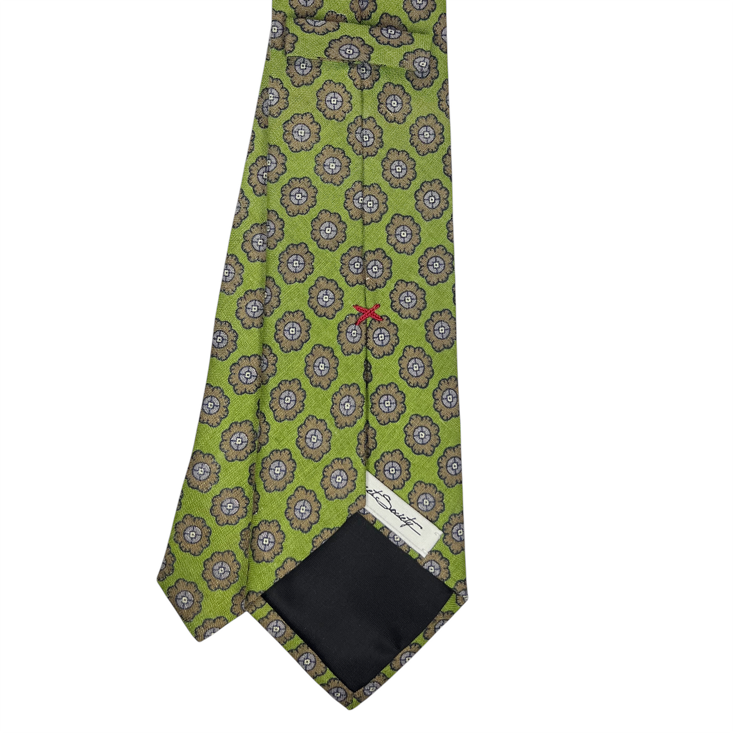 Tie - Lime Green and Tan Linen Foulard