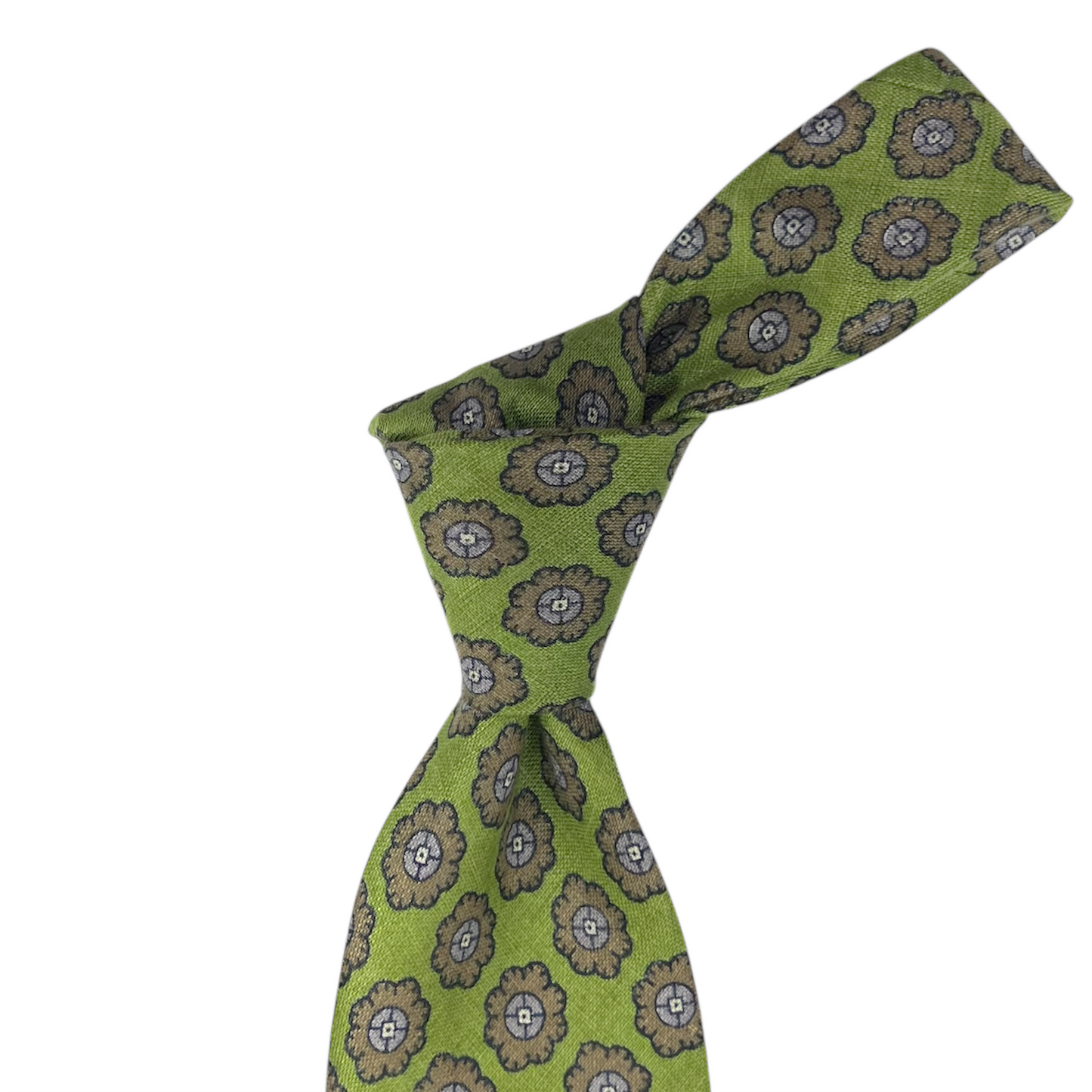 Tie - Lime Green and Tan Linen Foulard