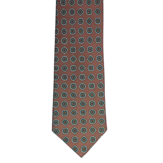 Tie -Cafe Au Lait w/ Teal Foulard