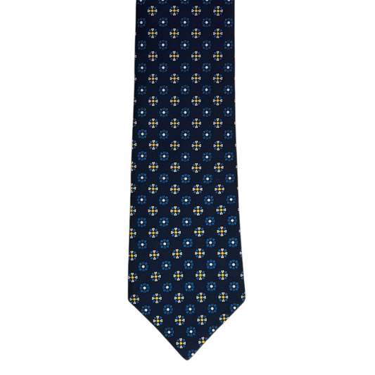 Tie - Navy Yellow and Sky Foulard