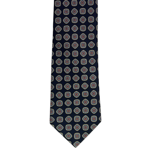 Tie - Navy w/ Teal and Pink Foulard