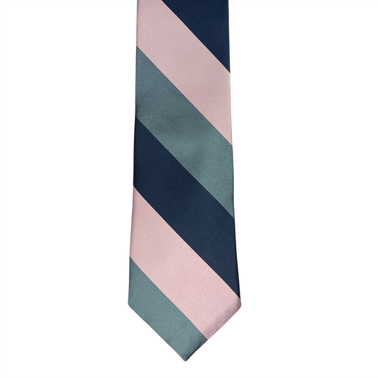 Tie - Navy, Sage and Pink Block Stripe