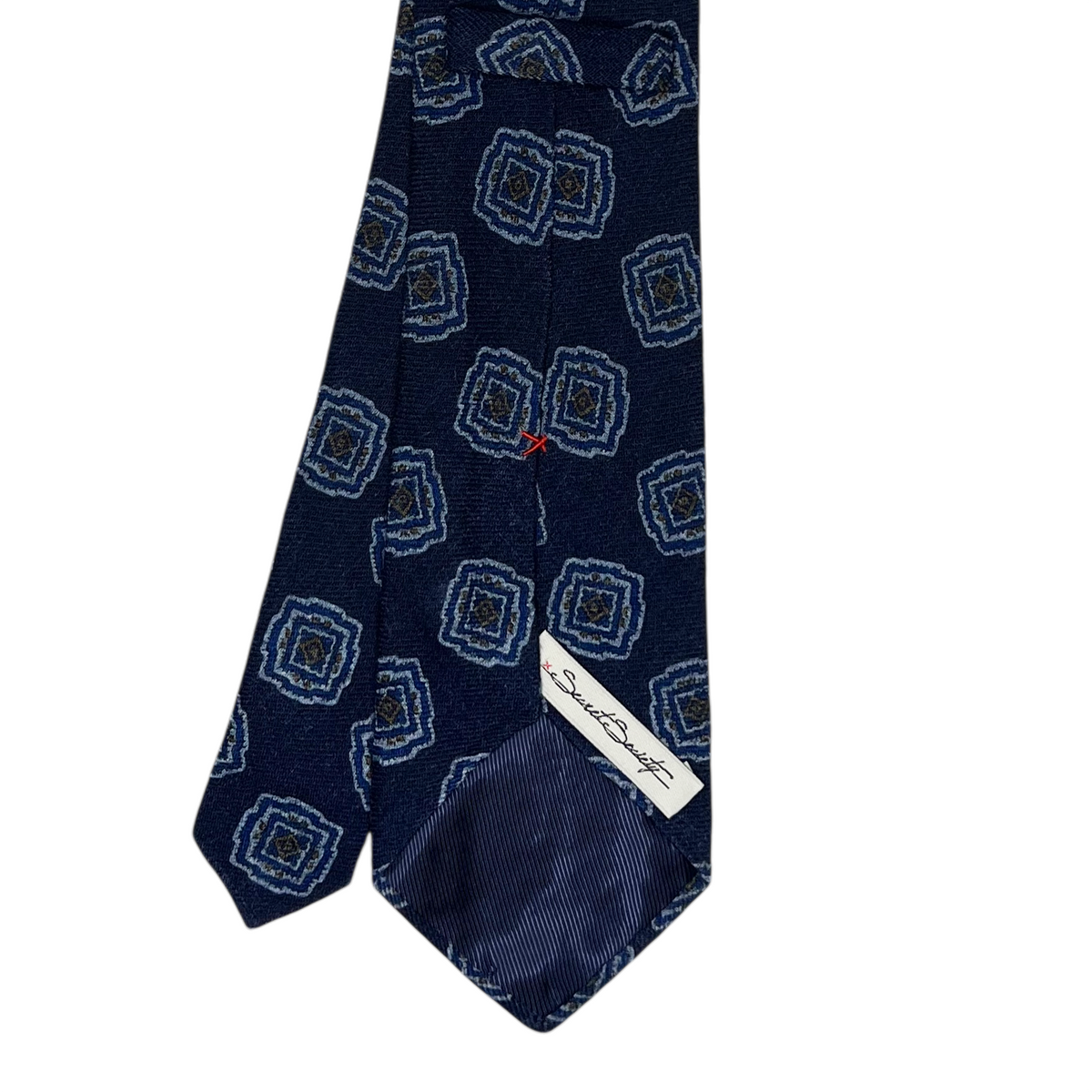 Tie - Navy, Sky and Brown Exploded Wool Flannel Foulard