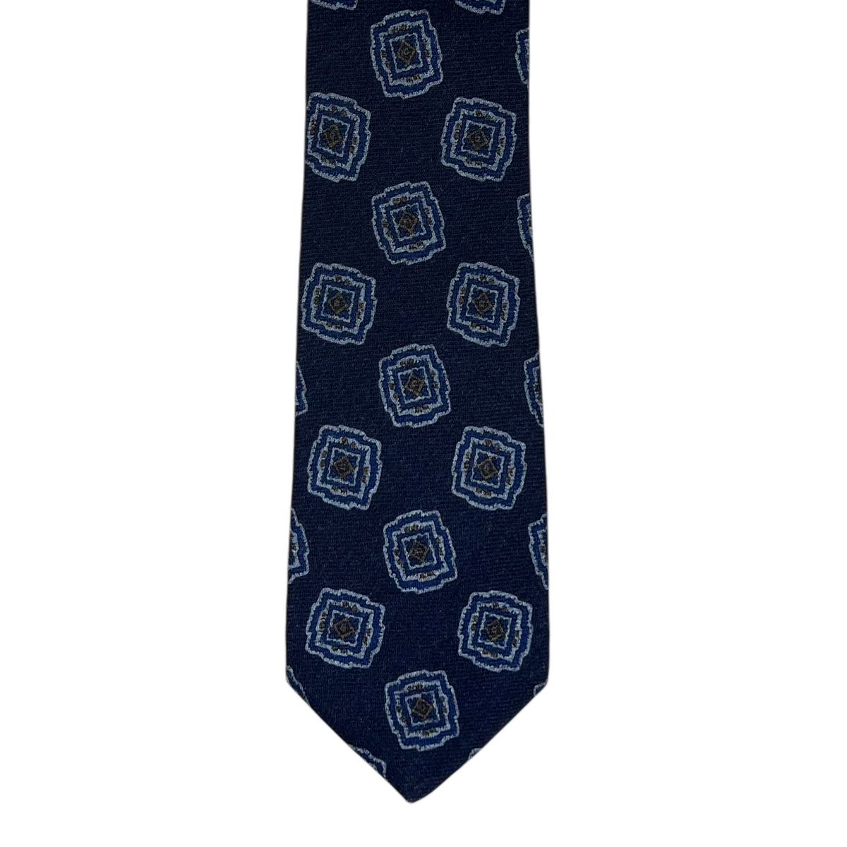 Tie - Navy, Sky and Brown Exploded Wool Flannel Foulard