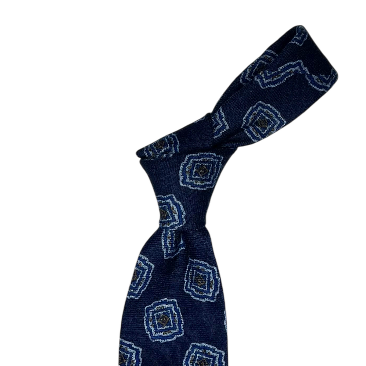 Tie - Navy, Sky and Brown Exploded Wool Flannel Foulard