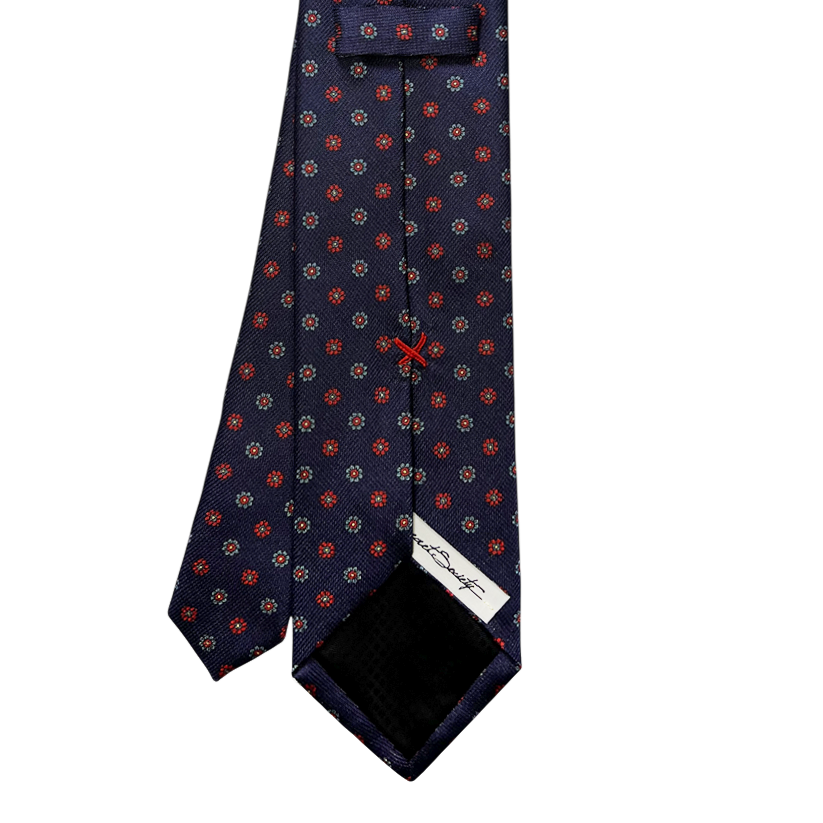 Tie - Navy w Red and Sky Foulard