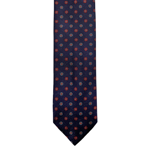 Tie - Navy w Red and Sky Foulard