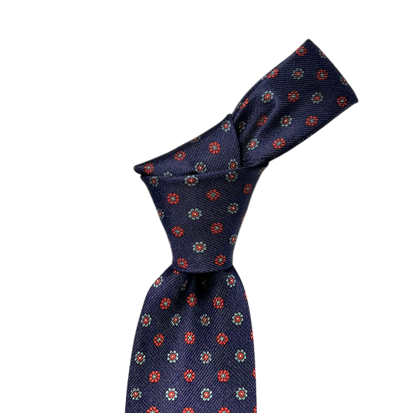Tie - Navy w Red and Sky Foulard
