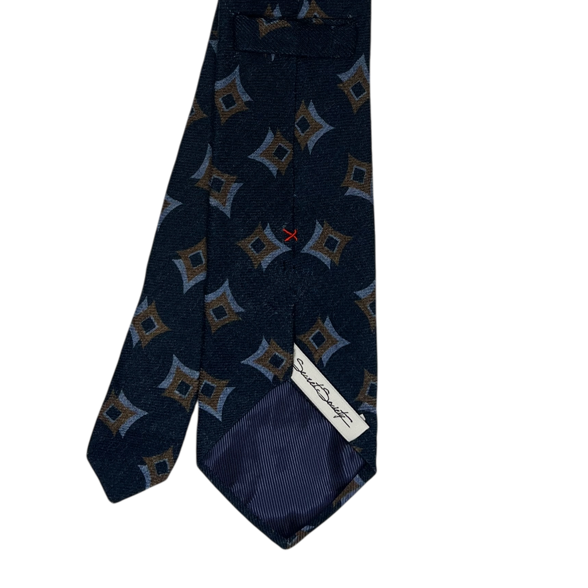 Tie - Navy w Sky and Brown Wool Flannel Double Star