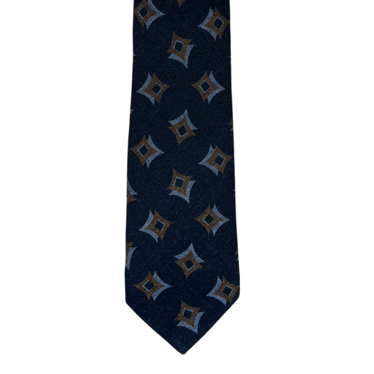 Tie - Navy w Sky and Brown Wool Flannel Double Star