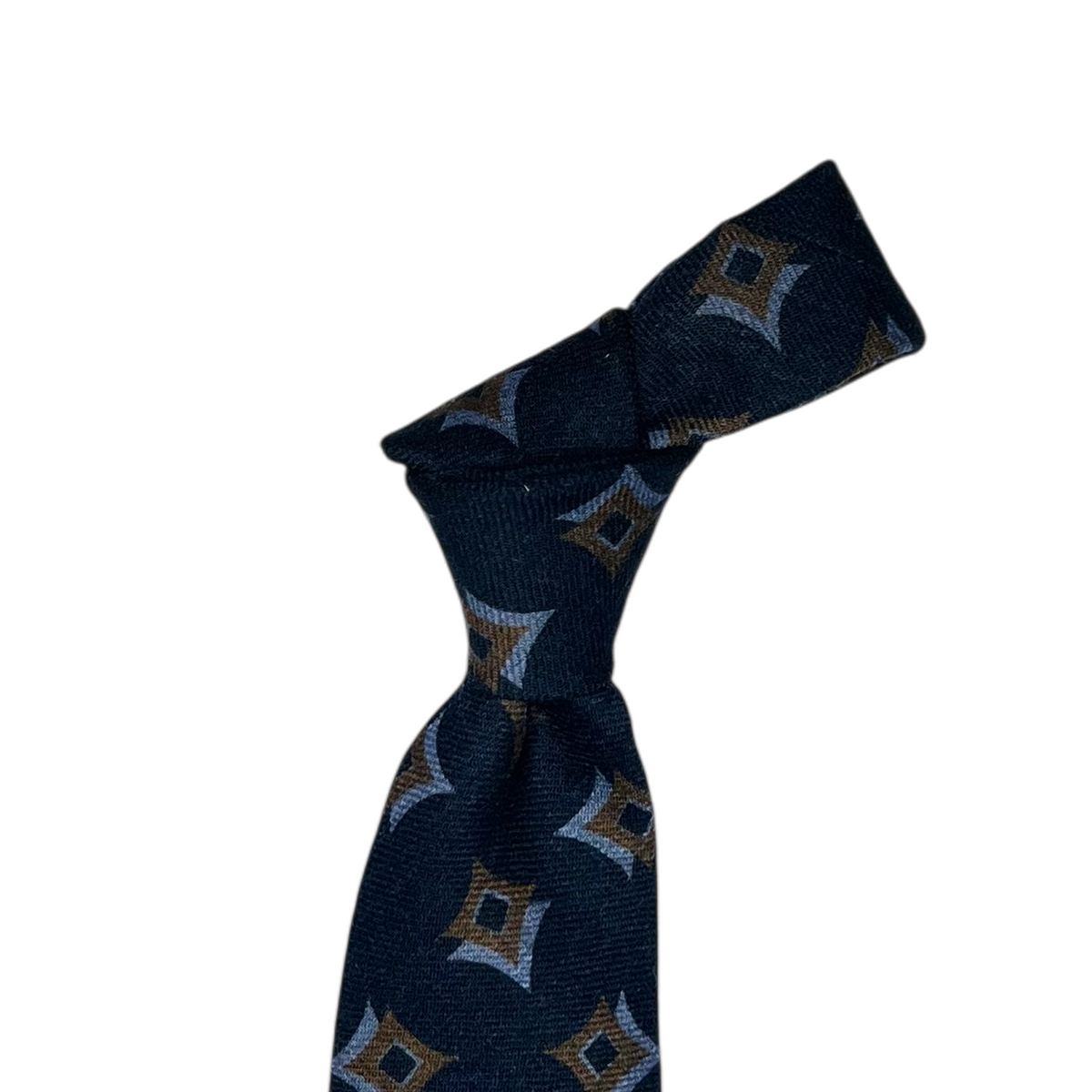 Tie - Navy w Sky and Brown Wool Flannel Double Star
