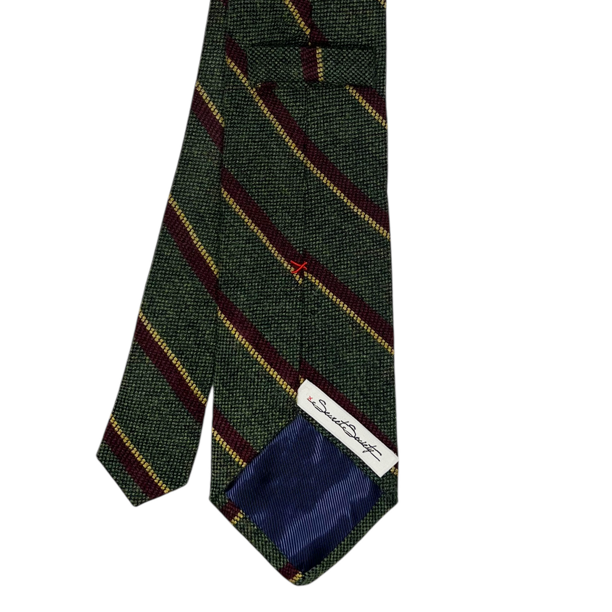Tie - Olive w Crimson and Mustard Stripe Wool Flannel