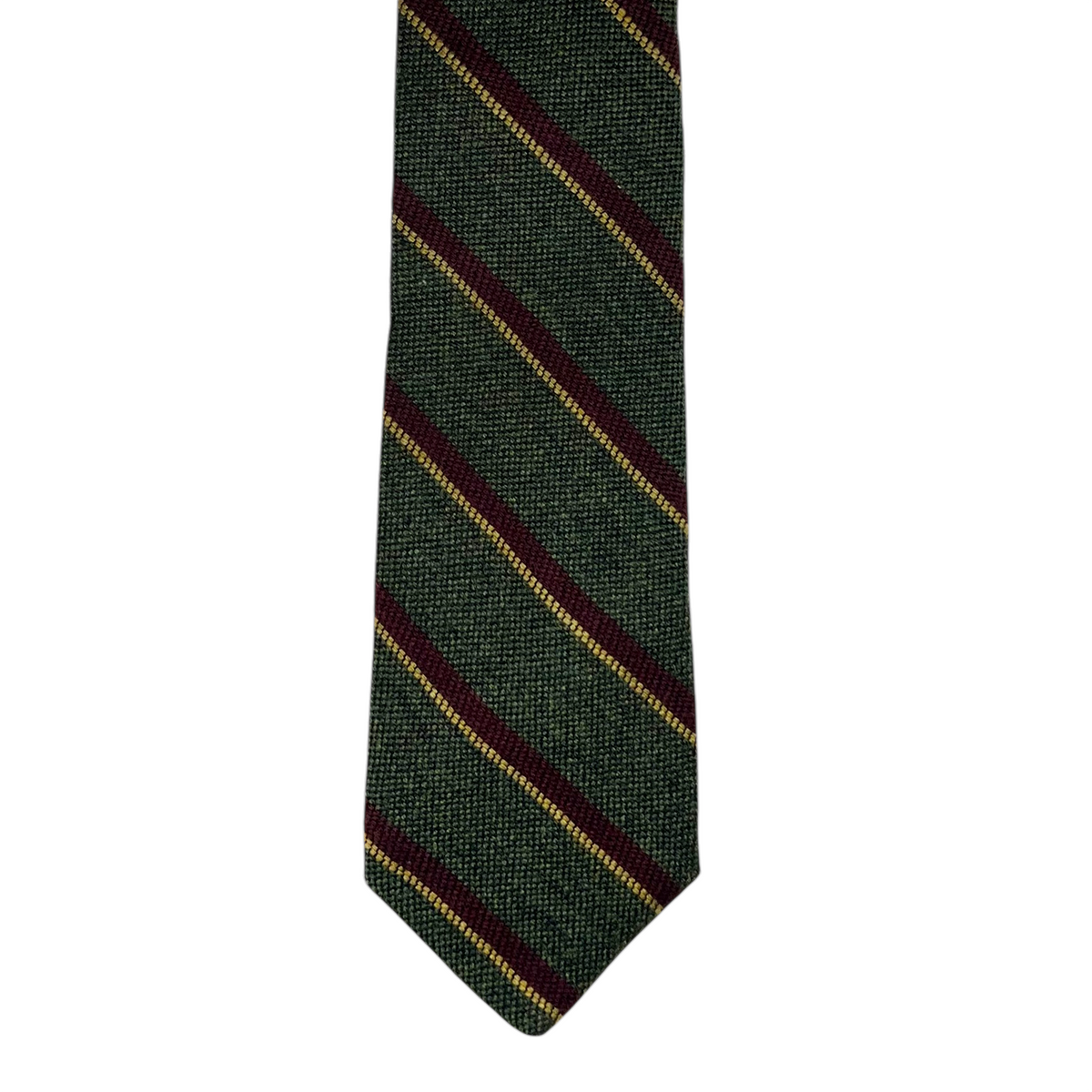 Tie - Olive w Crimson and Mustard Stripe Wool Flannel