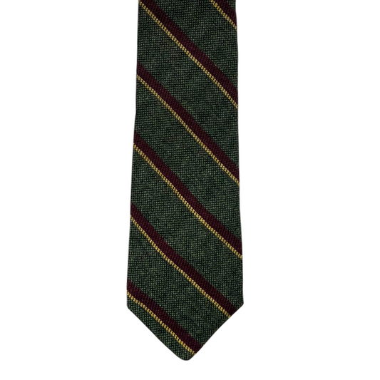Tie - Olive w Crimson and Mustard Stripe Wool Flannel