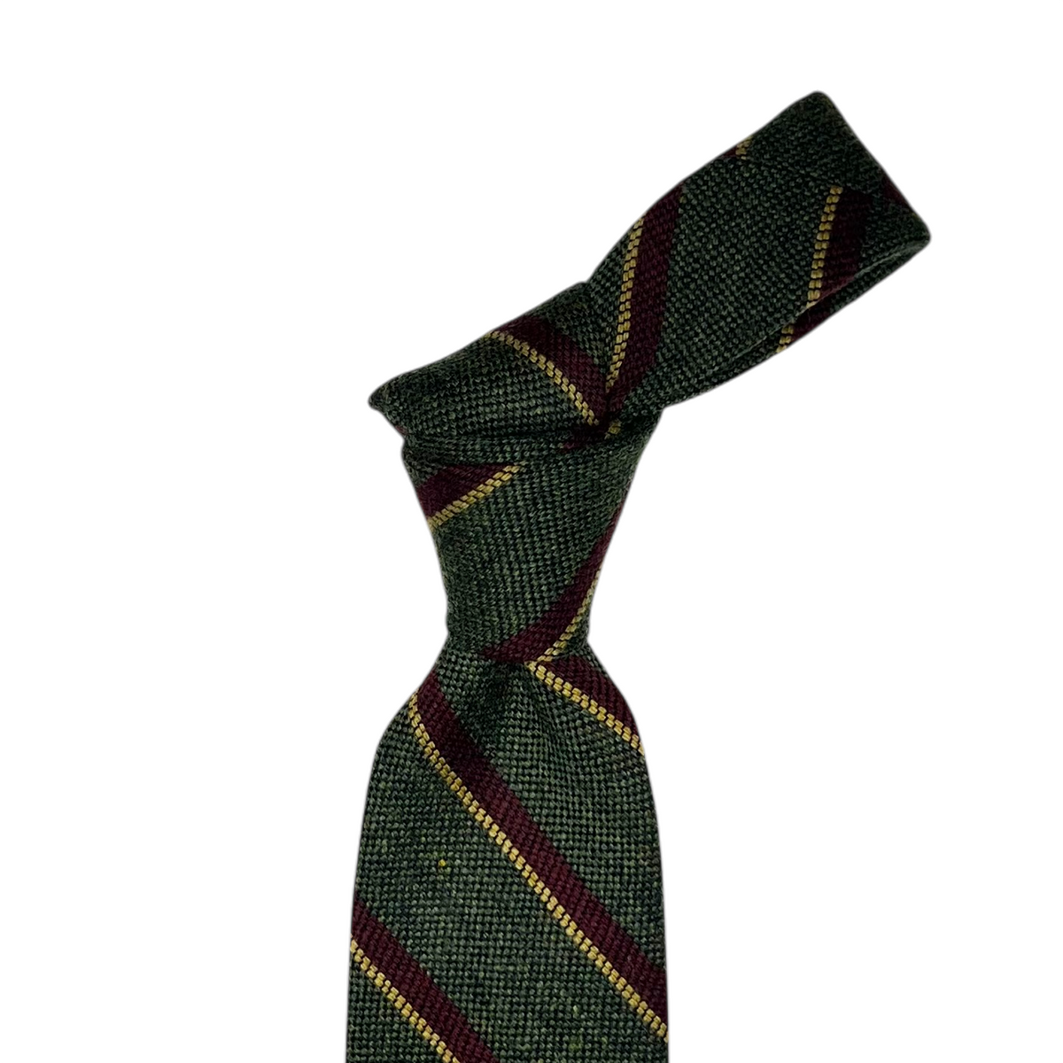 Tie - Olive w Crimson and Mustard Stripe Wool Flannel