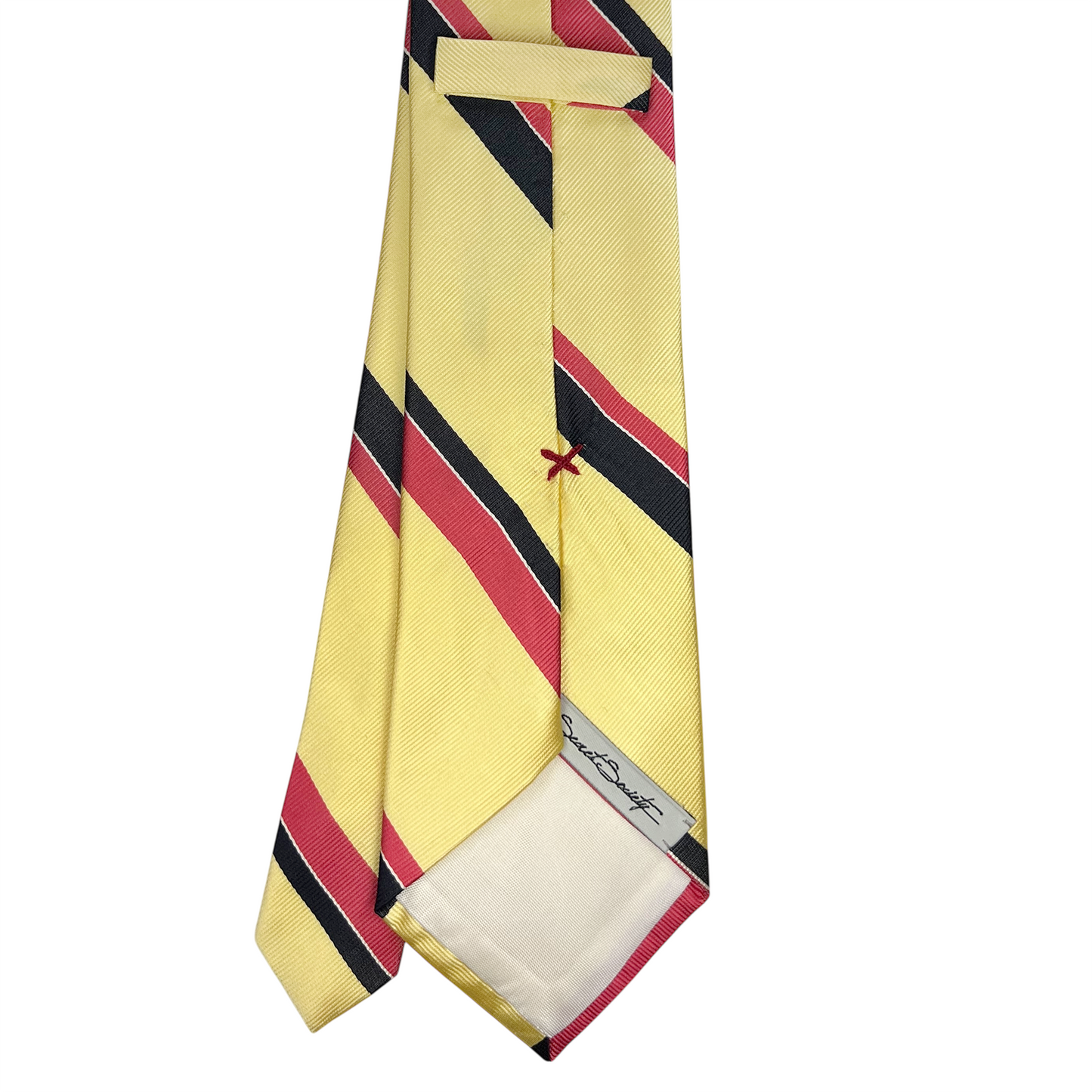 Tie - Pale Yellow w/ Navy and Pink Stripe