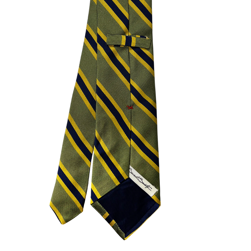 Tie -Pale Sage w/ Gold and Navy Stripe