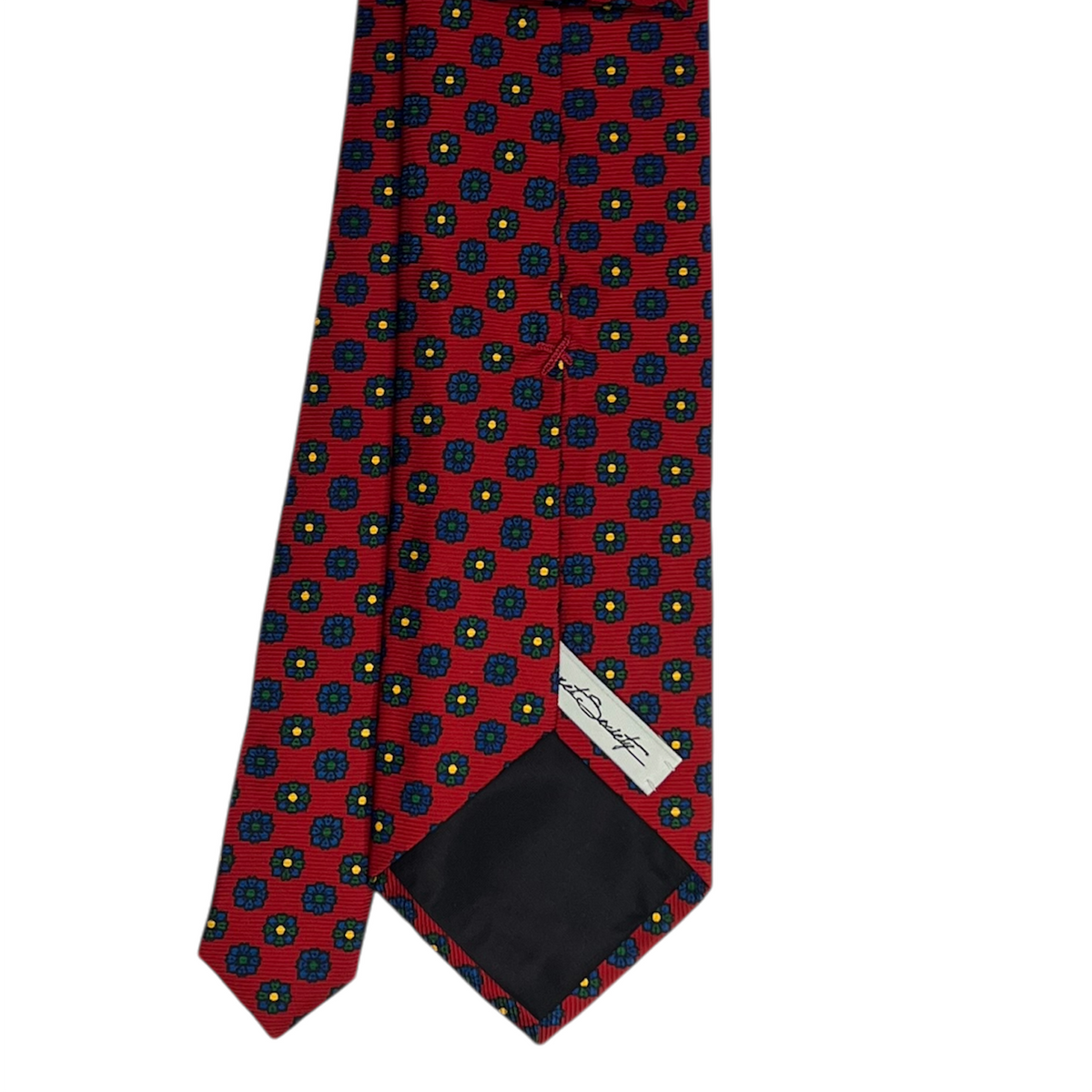 Tie - Deep Red w/ Green, Blue and Yellow Foulard