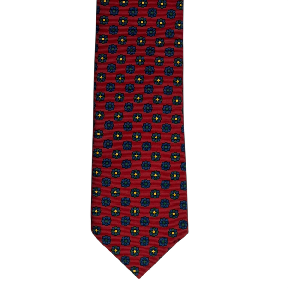 Tie - Deep Red w/ Green, Blue and Yellow Foulard
